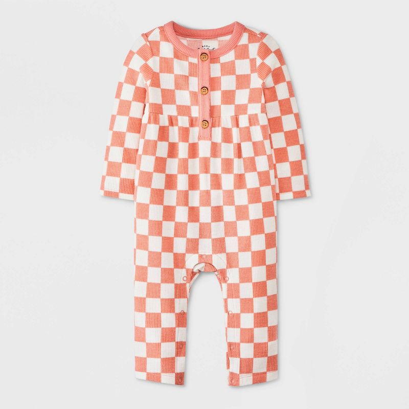 Baby Girls&#39; Checkered Romper - Cat &#38; Jack&#8482; Pink, 1 of 11