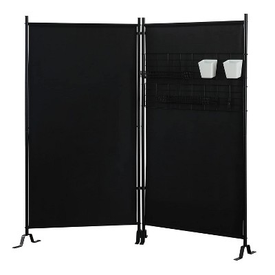 Proman Galaxy II Room Divider (2 Panels, 24" Each) with Rack – Includes Bins, Hooks, Trays & Wire Nets – Black, Indoor/Outdoor Use