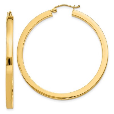 Black Bow Jewelry 3mm, 14k Yellow Gold Square Tube Round Hoop Earrings, 45mm (1 3/4 In)