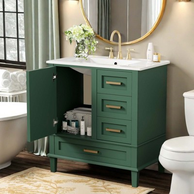 NicBex 30" Bathroom Vanity with Sink, Bathroom Cabinet Storage with 2 Spacious Drawers and 1 Large Cabinets for Bathroom, Green