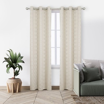Deconovo Silver Geometric Grommet Curtains (2 Panels)