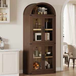 Arched Bookcase with Doors Tall Bookshelf Display Storage Shelves 71.4in Deep Wooden Cabinet Farmhouse Bookcases - 1 of 4