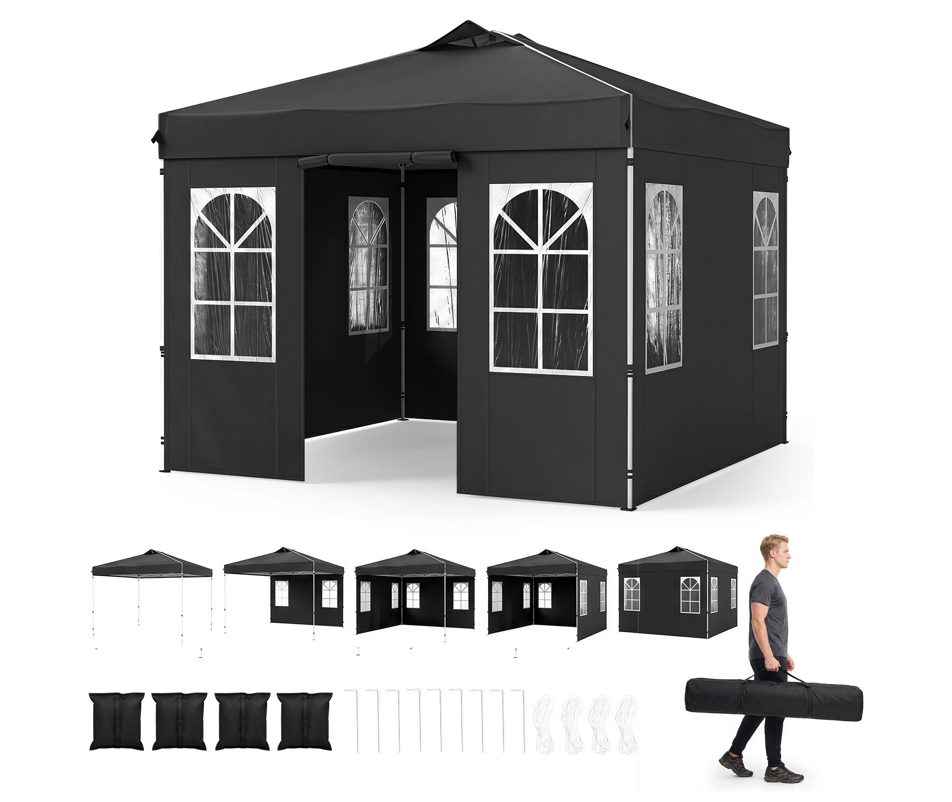 Costway 10x10 FT Pop Up Canopy Tent with 4 Sidewalls, Adjustable Height, Reflective Strips Blue