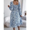 Clearlove Women's Sqaure Neck Casual Floral Dress Long Sleeve Printed Maxi Dress Ruffle Shirred Flowy Dress - 3 of 4