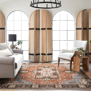 COZONY Oriental Washable Rug - Vintage Ultra-Thin Non-Slip Soft Throw Carpet for Bedroom, Living Room, Entryway, Kitchen Office - 1 of 4