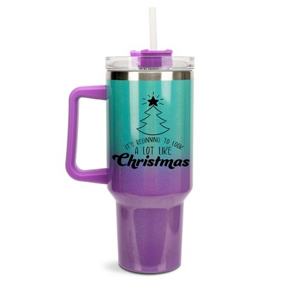 100 North It's Beginning To Look A Lot Like Christmas Tree Wrap-Around 40 Oz. Stainless Steel Water Bottle Coffee Mug, Spill & Leak Resistant, Travel