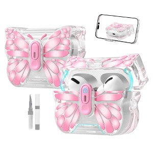 HTUTWOO for AirPods Pro 3 Case, Transparent Butterfly Anti-Fall Earphone Cover, Auto Pop-Up Lid & Kickstand Function with Cleaning Kit - 1 of 4
