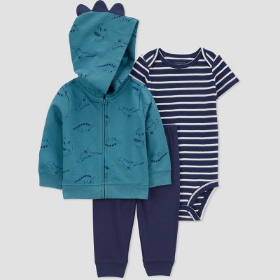 Image of Carter's Just One You® Baby Boys' Striped Dino Top & Bottom Set - Teal Blue 9M