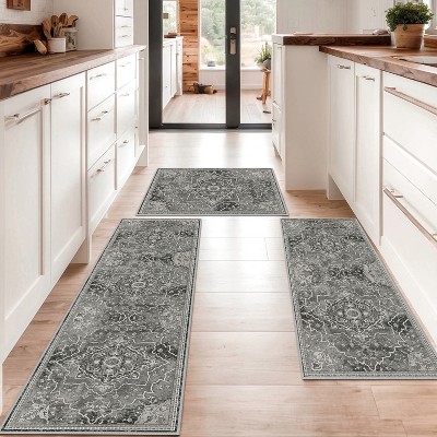 DOMETOUR Kitchen Rugs 3 Piece Set,Non Slip Machine Washable Kitchen Mats,Boho Vintage Kitchen Carpet
