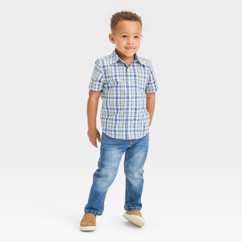 OshKosh B'gosh Toddler Boys' Short Sleeve Plaid Woven Button-Down Shirt - Light Blue, 3 of 4