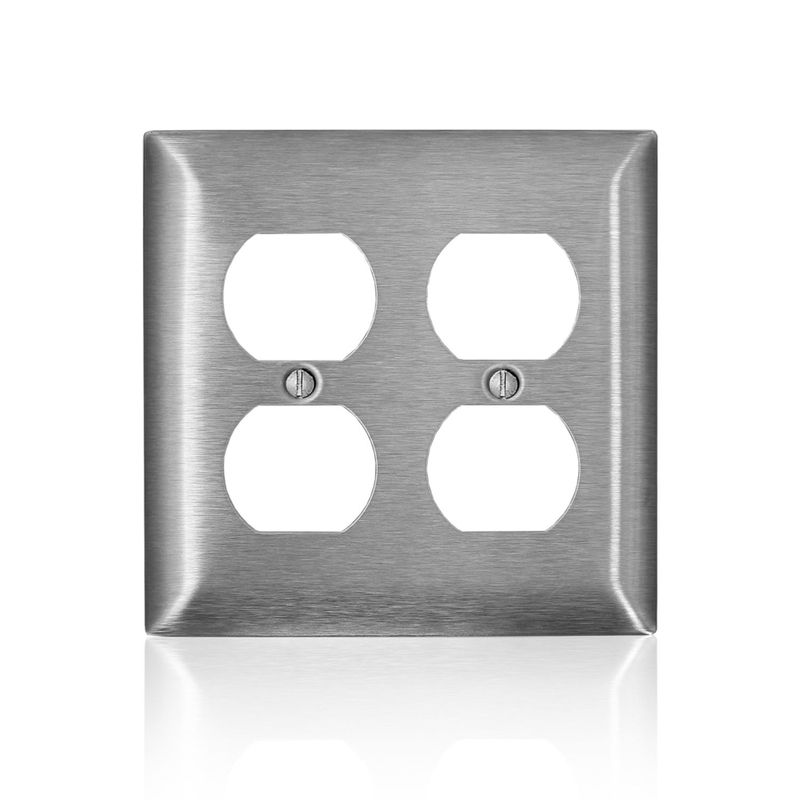Leviton C-Series Satin Silver 2 gang Stainless Steel Duplex Wall Plate 1 pk, 1 of 2