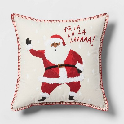 Santa Square Christmas Throw Pillow with Whipstitch Edge Cream - Threshold™