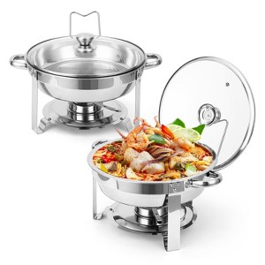 Chafing Dishes for Buffet, 5 QT Buffet Servers and Warmers Set of 2/4, Round Chafing Dishes with Glass Lid, Stainless Steel Food Warmers - 1 of 4