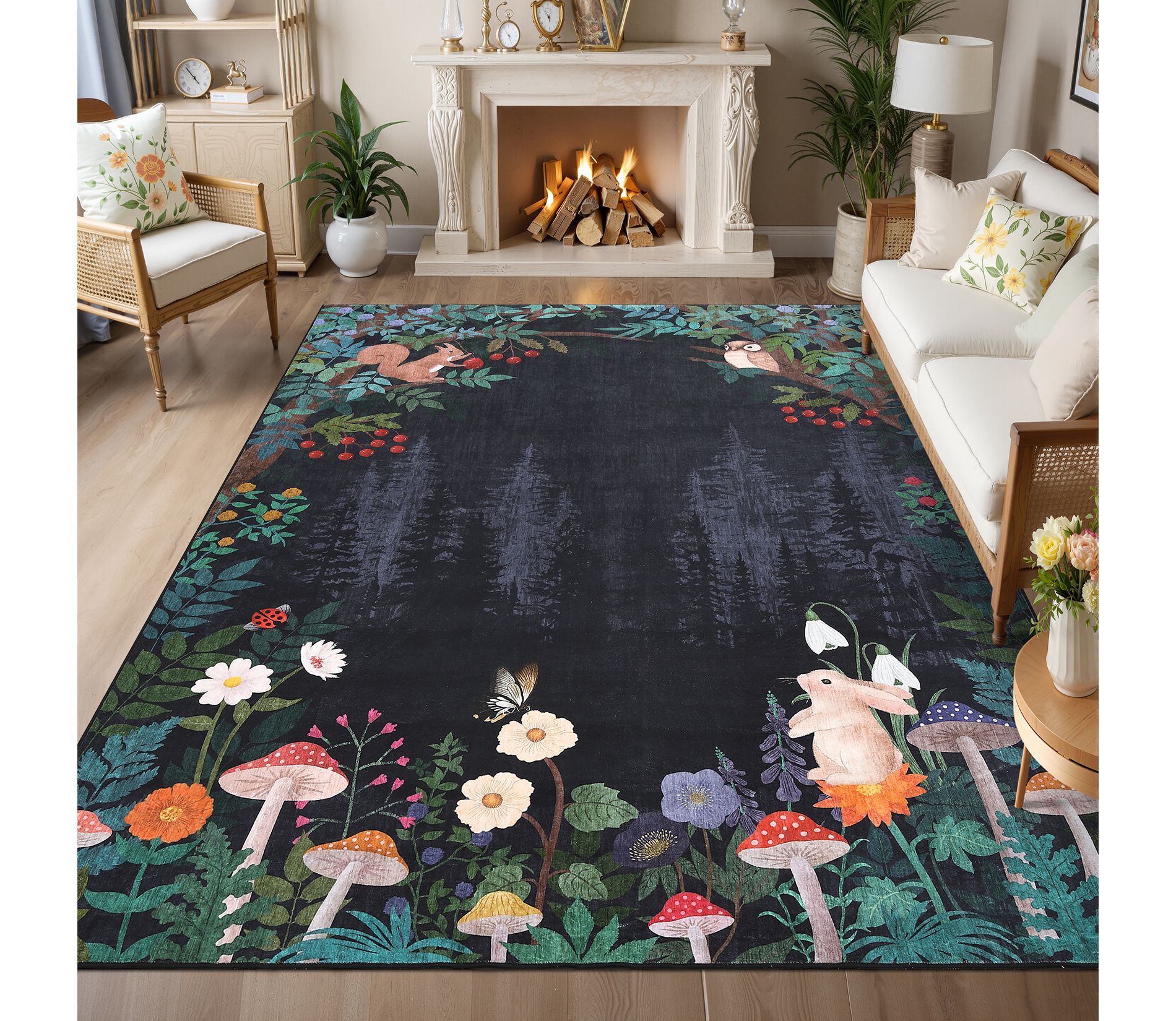 Washable Rugs for Living Room Nursery 8x10 Animal Print Jungle Rugs Farmhouse Non Slip Large Kids Bedroom Carpet Indoor Stain Resistant Carpet