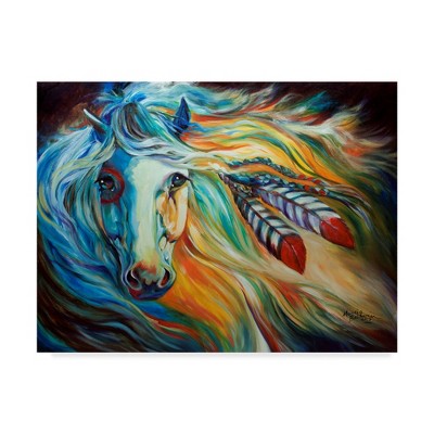 Large Multicolor Glossy Canvas Art of Horse with Feathers