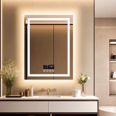 ARTLOGE Smart LED Illuminated Fog-free Rectangle Bathroom Mirror Bluetooth Speaker Digital Display