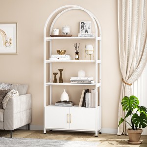 4-Tier Arched Bookshelf with Doors Storage Rack, 71.5 Inch High Industrial Bookshelf with Metal Frame, Open Curved Bookcase, Display Rack - 1 of 4