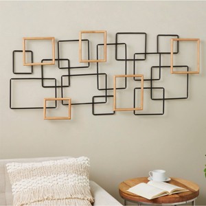 Olivia & May 23"x51" Metal Geometric Overlapping Wire Square Wall Decor: Industrial Charm, Modern Style - 1 of 4