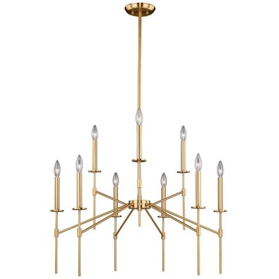 Kedzie 32" Natural Brass 9-Light Mid-Century Modern Chandelier