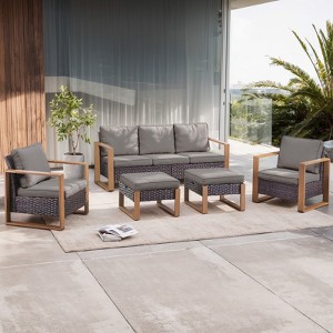 POCASSY 5PCS Outdoor Patio Furniture Set, Outdoor Sofa Couch Set with Patio Club Chairs and Ottomans, All Weather Wicker and Olefin Cushion Cover - 1 of 4