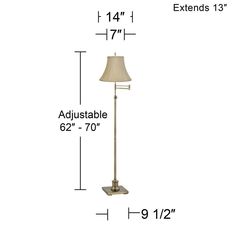 360 Lighting Traditional Floor Lamp Swing Arm 70" Tall Antique Brass Imperial Taupe Fabric Bell Shade for Living Room Reading Bedroom, 3 of 7