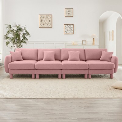 Straight Sectional Sofas with Shell-Shaped Armrests and Cylindrical Wrapped Legs Modern Elegant Design