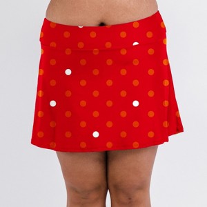 Calypsa Women's Plus Size Chlorine Resistant High Waisted Mini Swim Skirt With Shorts - 1 of 4