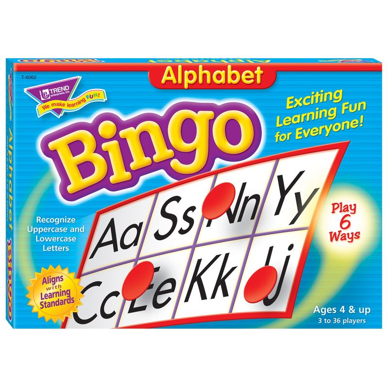 TREND Bingo Game 5-Pack, Colors & Shapes, Alphabet, Rhyming, Numbers, Prefixes & Suffixes, 3 of 7