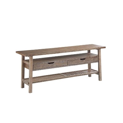 Sonoma Barnwood Wire-Brush TV Stand with Slatted Shelf and Drawers