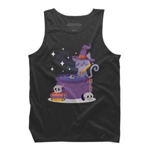 Men's Design By Humans Halloween Kitty Cauldron By machmigo Tank Top - 1 of 2