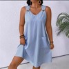 Women's Summer Striped V - Neck Sleeveless Dress Grommet Straps and Pocket Design - 3 of 4