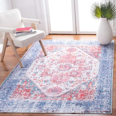 Rust and Blue Rectangular Viscose Area Rug, 5'3" x 7'6"