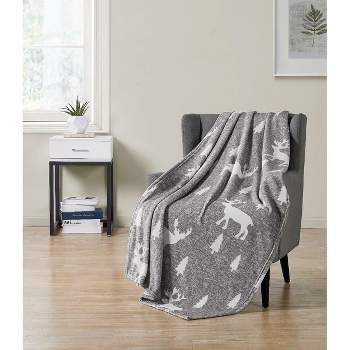 Kate Aurora Ultra Plush Gray Christmas Trees & Reindeers Hypoallergenic Fleece Throw Blanket - 50 in. x 60 in.