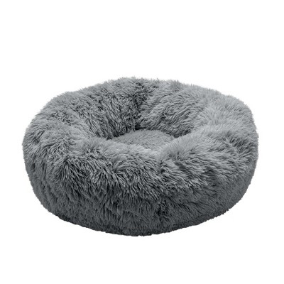 Small Gray Faux Fur Orthopedic Donut Pet Bed