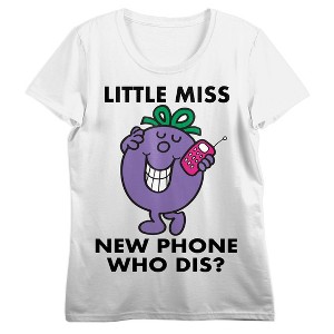 Mr. Men And Little Miss Meme Little Miss New Phone Who Dis Crew Neck Short Sleeve Women's White T-shirt - 1 of 2