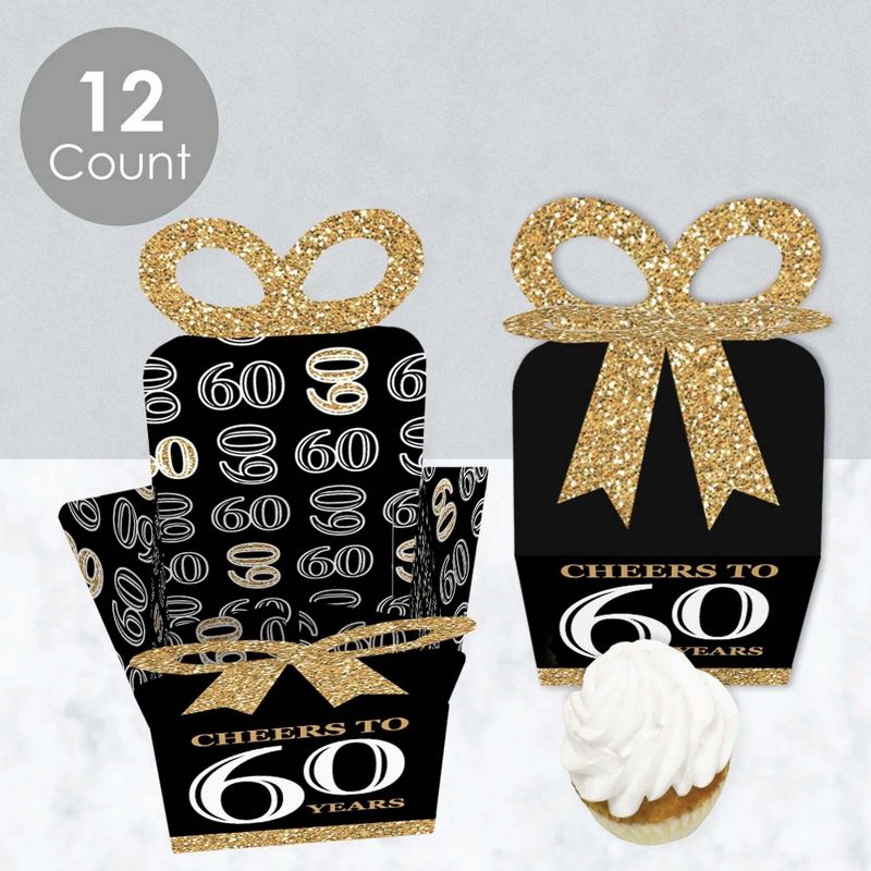 Big Dot of Happiness Adult 60th Birthday - Gold - Square Favor Gift Boxes - Birthday Party Bow Boxes - Set of 12, 3 of 9