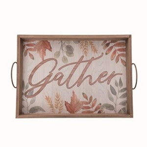 Transpac Wood 19 in. Multicolor Autumn Gather Leaves Elegance Tray - 1 of 2