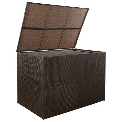Brown Poly Rattan Outdoor Storage Deck Box with Steel Frame
