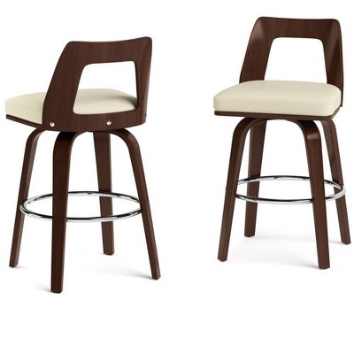 Set of 2 April Bentwood Counter Height Barstool Cream - WyndenHall: Mid-Century, Walnut Finish, Faux Leather