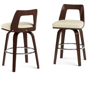 Set of 2 April Bentwood Counter Height Barstool Cream - WyndenHall: Mid-Century, Walnut Finish, Faux Leather - 1 of 4