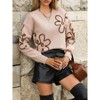 Coolmee Women's Knit Sweaters Casual Crew Neck Long Sleeve Ribbed Cuff Sweaters Floral Jacquard Loose Fit Pullover Tops L Camel - 2 of 3