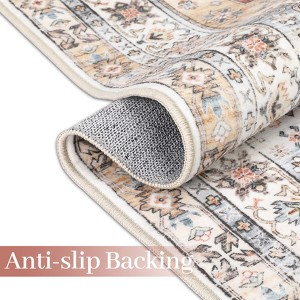 Washable Carpet, Vintage Distressed, Non-Slip, Non-Shedding Backing, Floor Cover, Soft, Short Pile, Foldable, Floral Badge Print Decorative Carpet - 1 of 4