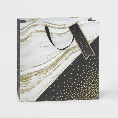 Large Square Gift Bag Black Marble Dot - Wondershop™