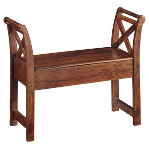 Signature Design by Ashley Abbonto Accent Bench Warm Brown: Storage, Wood Frame, Mid-Century Modern Style - 1 of 4