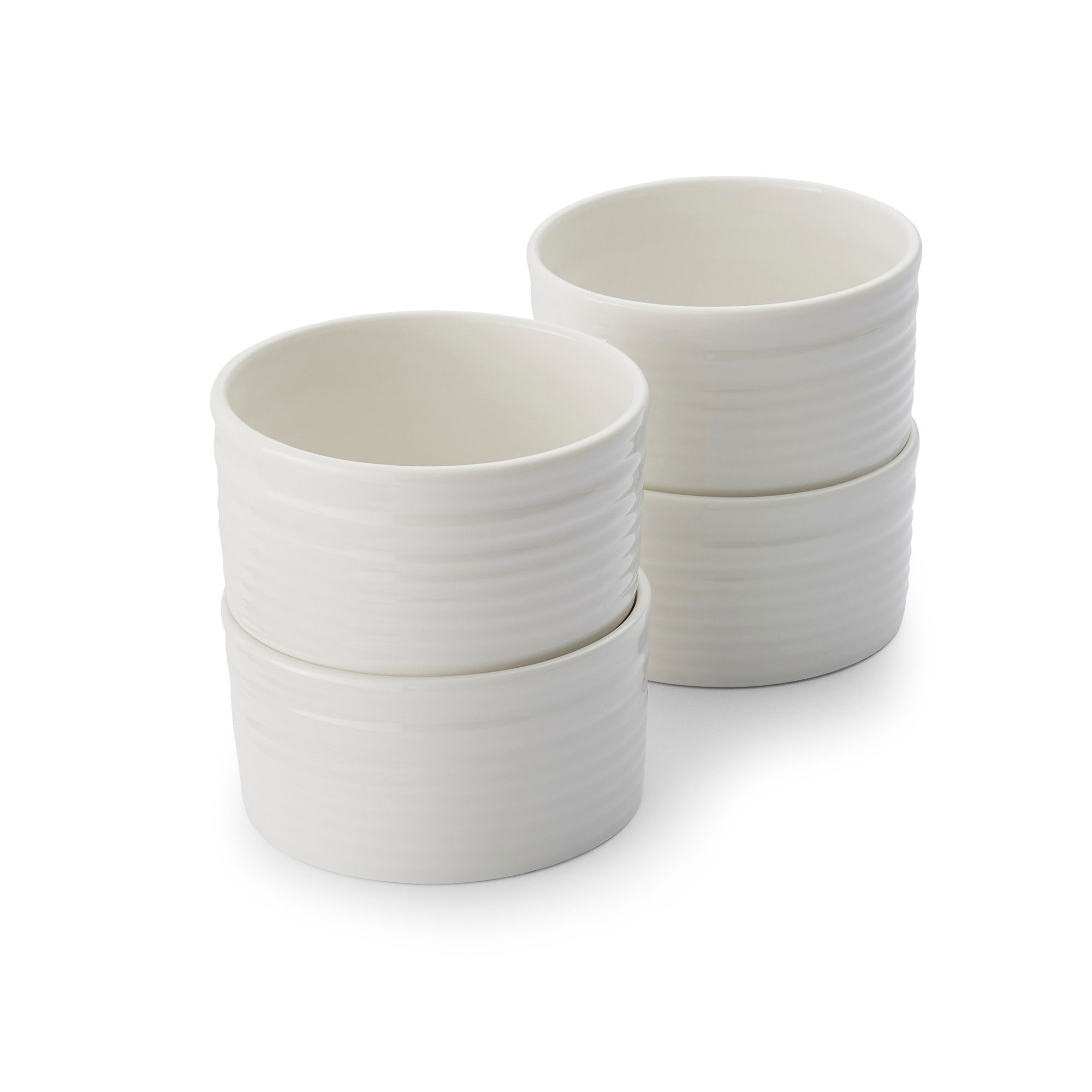 Portmeirion Sophie Conran White Small Ramekins - Set of 4, Fine Porcelain 3.5 Inch & 7 Oz Baking Cups, Oven-to-Table Dishes - Microwave & Freezer Safe
