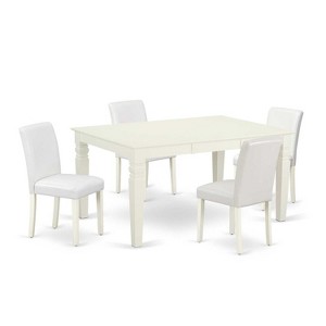Kitchen Table Set 5pc Rectangle 42x60 Inch Dining Table w/ Chairs Linen White Legs - 1 of 4