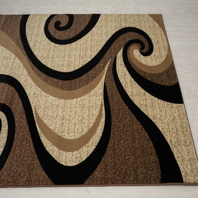 Beige and Brown Swirl Pattern Rectangular Synthetic Area Rug 5' x 7'