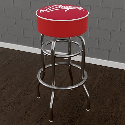 White Leather and Metal Swivel Backless Bar Stool