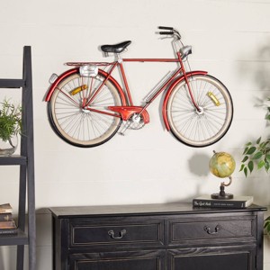 24" x 39" Metal Bike Wall Decor with Seat and Handles Red - Olivia & May: Iron Art, Vintage Eclectic Style - 1 of 4