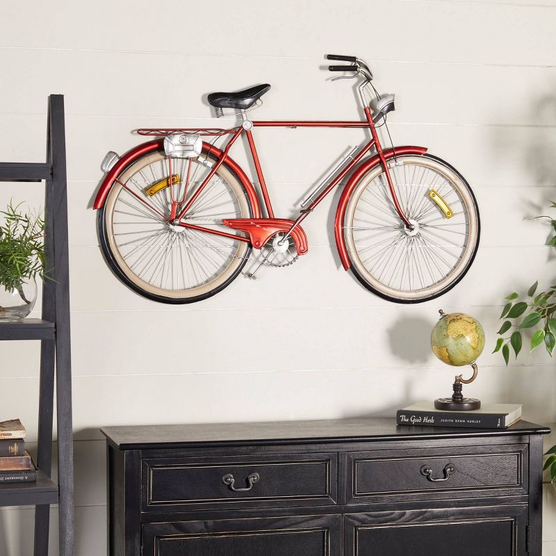 24&#34; x 39&#34; Metal Bike Wall Decor with Seat and Handles Red - Olivia &#38; May, 1 of 7